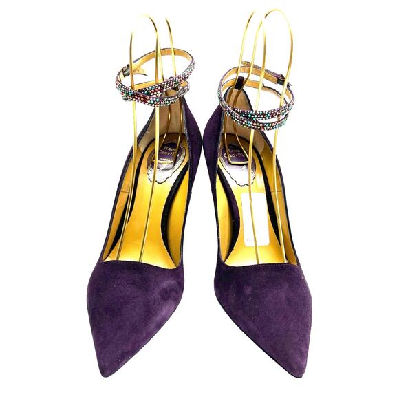 Rene Caovilla Purple Heels with Gold Ankle Straps - Picture 3 of 13